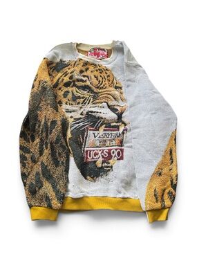 Graphic Leopard Crewneck Sweater with Yellow Trim (very rare)